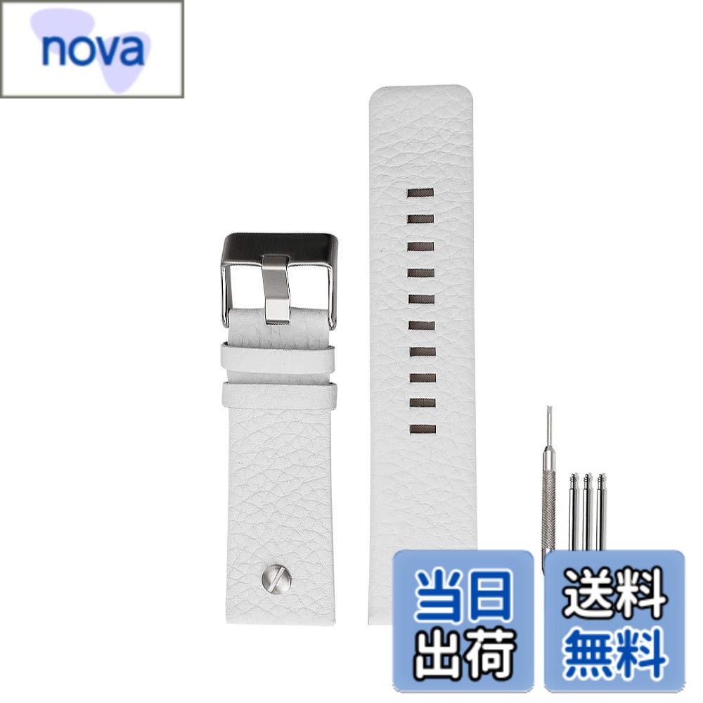 [Free Shipping] [Polly Store] Watch Strap Band 22mm 24mm 26mm 28mm 30mm Black Diesel Genuine Leather Watch Band with Dedicated Box Color: White, Size: 26mm