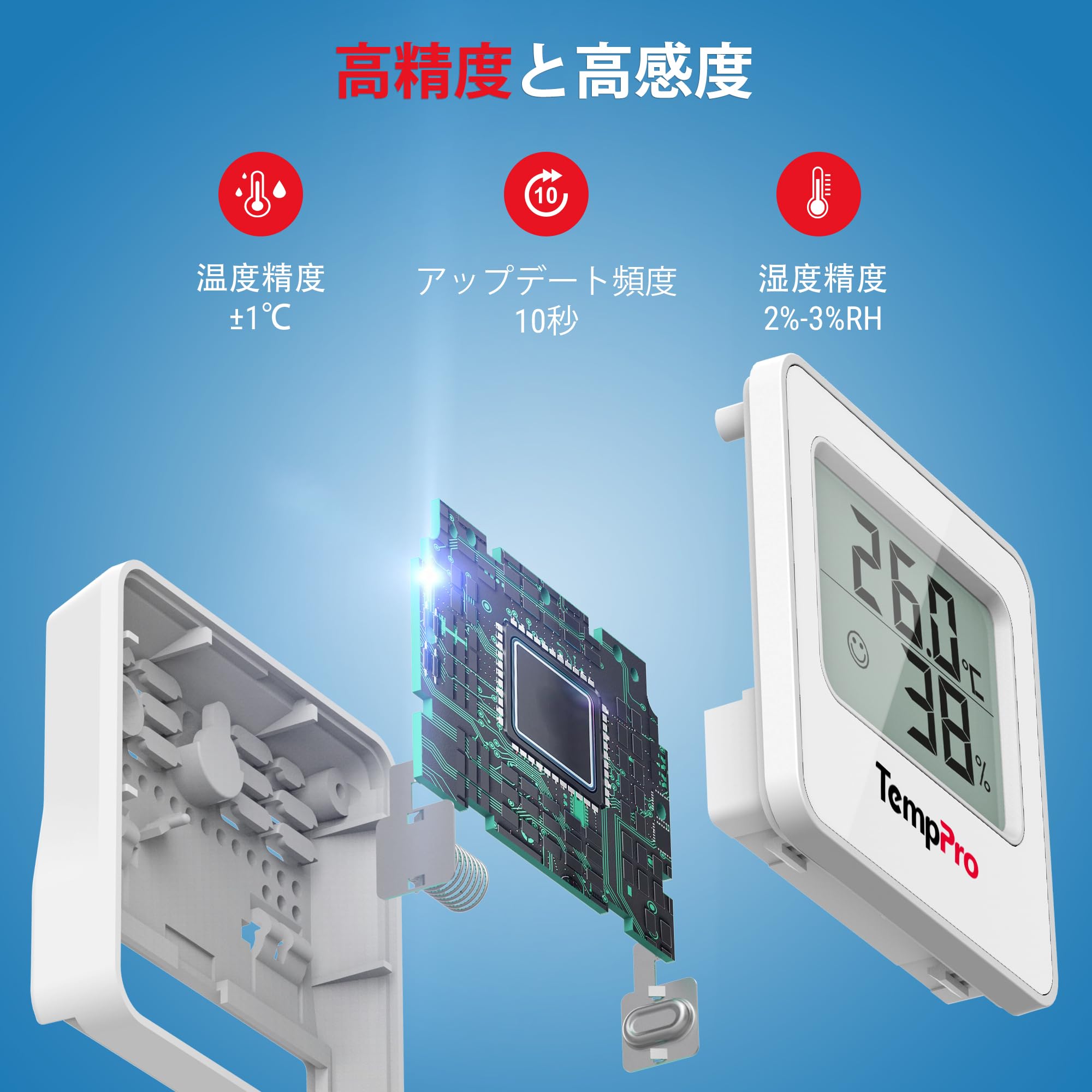 【送料無料】TempPro 温湿度計 温度計 湿度計 デジタル 高精度 室内 見やすい 大画...