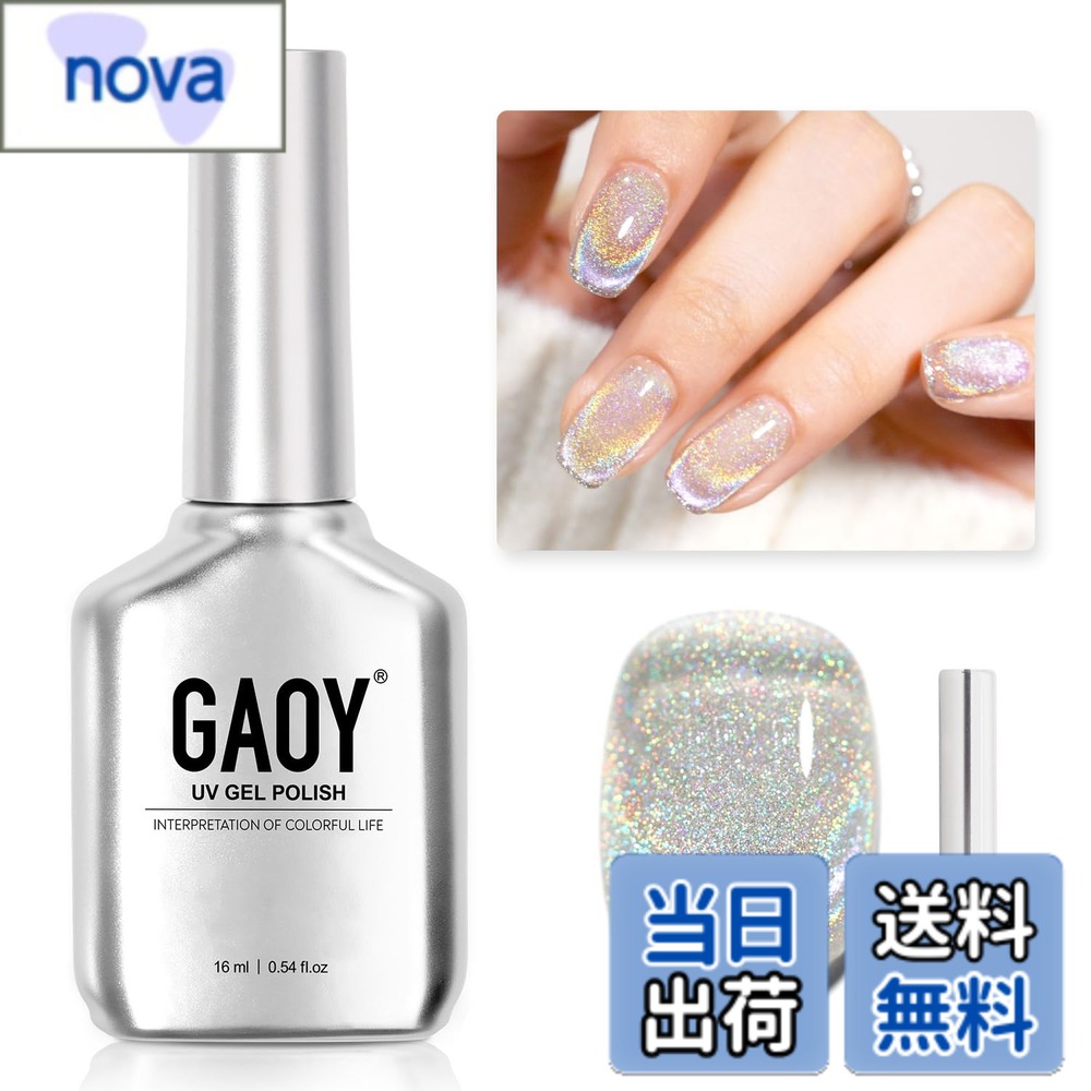 【送料無料】GAOY マグネットネイル ジェルネイル 単色 UV・LED対応 ポリッシュタイプ セルフネイル 初心者&プロ適用 色：銀色の虹