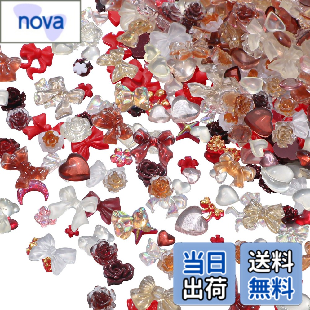 【送料無料】ネイルパーツ リボン 400個セット 3D 立体 可愛い 大きめ 蝶結び 花 ハート 月 蝶 カラフル オーロラ キラキラ 大容量 ネイルストーン デコパーツ ネイルアート パーツ レジンパーツ ジュエリーパーツ DIY ハンドメイド 色：オレンジ、サイズ：小-中サイズ