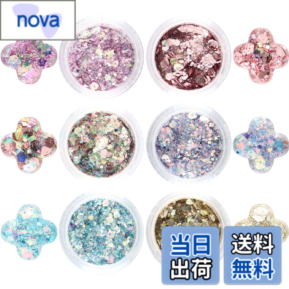 【送料無料】Princess-style プリズム グリッター ネイル レジン ラメ ホログラム MIX 6色セット 色：ブルー パープル ゴールド ピンク シルバー、サイズ：6個アソート