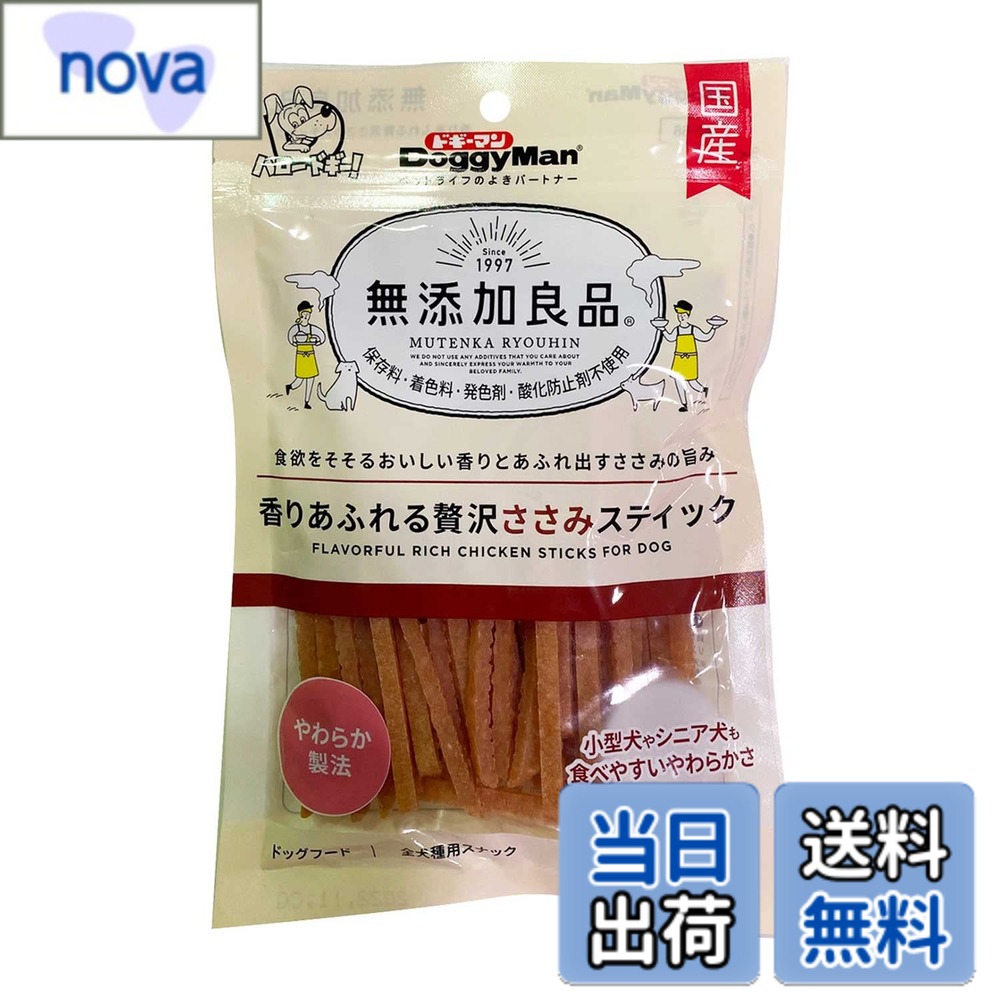 商品情報商品の説明商品紹介 ●保存料、着色料、発色剤、酸化防止剤を使用していない無添加良品。●鶏ささみだけ使用し、しっとりやわらか、ジューシーに調味加工したおやつ。●小型犬やシニア犬も食べやすいおいしさとやわらかさ。●やわらかくちぎって与えられるスティックタイプ。与える量を調整しやすくごほうびにも最適。●乳酸菌を配合し愛犬のお腹の健康維持にも配慮。 使用上の注意 ●ペットフードとしての用途をお守りください。●幼児や子供、ペットの触れない場所で保存してください。●記載表示を参考に、ペットが食べ過ぎないようにしてください。●子供がペットに与えるときは、安全のため大人が立ち会ってください。●ペットが興奮したりしないよう、落ち着いた環境で与えてください。●ペットの体調が悪くなったときには、獣医師に相談してください。 原材料・成分 【原材料】肉類(鶏ササミ、ターキー)、糖類、調味料、乳酸菌、グリセリン、ソルビトール、リン酸塩（Na、K）、ミネラル類（ナトリウム）【成分】成分/粗たん白質:42%以上、粗脂肪:0.1%以上、粗繊維:1%以下、粗灰分:7%以下、水分:35%以下、【エネルギー】/290kcal/100g 使用方法 目安給与量を参考に1日1-数回に分け、おやつとして与えてください。主な仕様 原産国：日本●保存料、着色料、発色剤、酸化防止剤を使用していない無添加良品。●鶏ささみだけ使用し、しっとりやわらか、ジューシーに調味加工したおやつ。●小型犬やシニア犬も食べやすいおいしさとやわらかさ。●やわらかくちぎって与えられるスティックタイプ。与える量を調整しやすくごほうびにも最適。●乳酸菌を配合し愛犬のお腹の健康維持にも配慮。