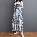 【1000円クーポン配布中!】ワンピース ジャンパースカート デニム レディース 夏ワンピ ゆったり 大きいサイズ 体型カバー プリント 可愛い ナチュラル カジュアル おしゃれ 楽ちん 着回しやすい 春 夏 新作 旅行 お出かけ プレゼント コーデ便利 新作