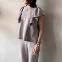 【800円クーポン配布中!】レディース セットアップ パンツスーツ 半袖 夏 トップス ロングパンツ シャツ 上下セット 2点セット 丸首 ゆったり シルエット...