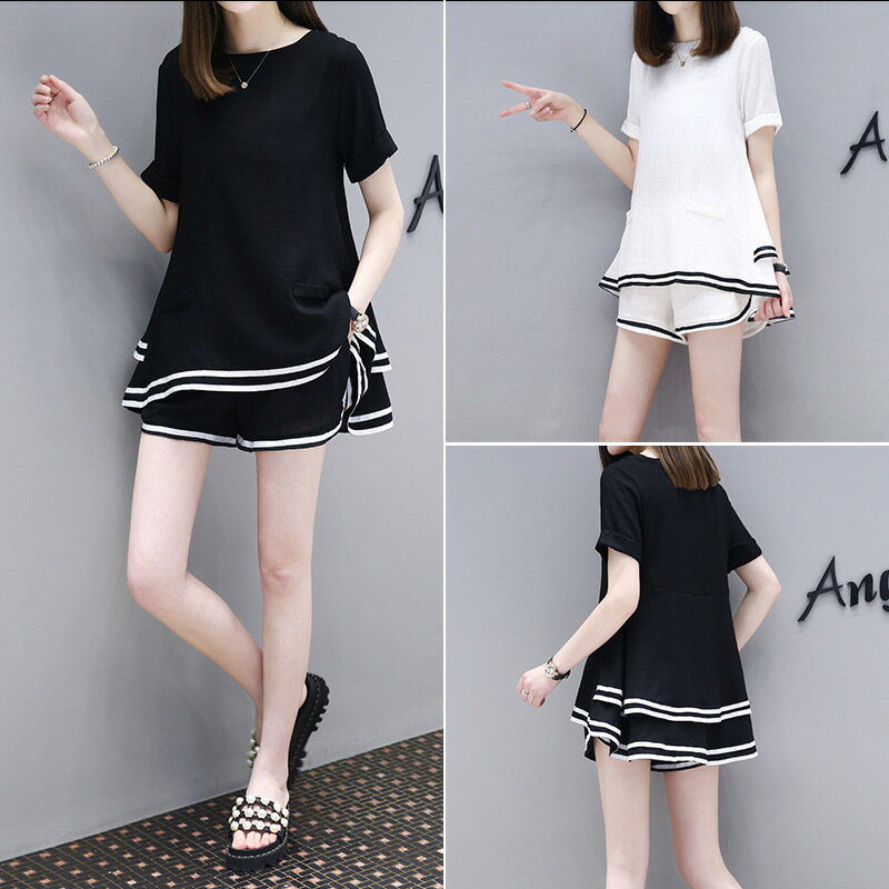 【最大25%OFFクーポン配布中】レディース セットアップ 2点セット 上下セット パンツスーツ シャツ Tシャツ 半袖 夏 トップス ショートパンツ 丸首 ゆったり シルエット 体型カバー 大きいサイズ カジュアル おしゃれ 涼しい 韓国風 ファッション 夏コーデ