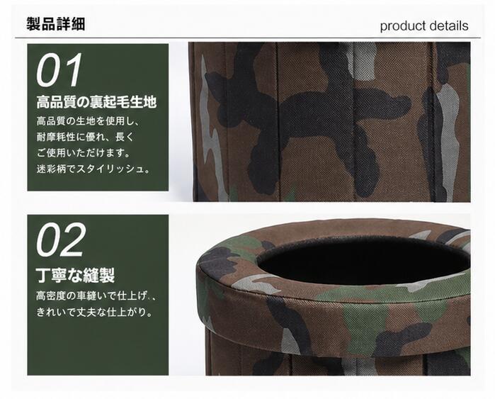 多機能 折りたたみ式 ポータブルトイレ 収納ボックス兼用 アウトドア・防災対応 耐荷重100kg 迷彩デザイン 3