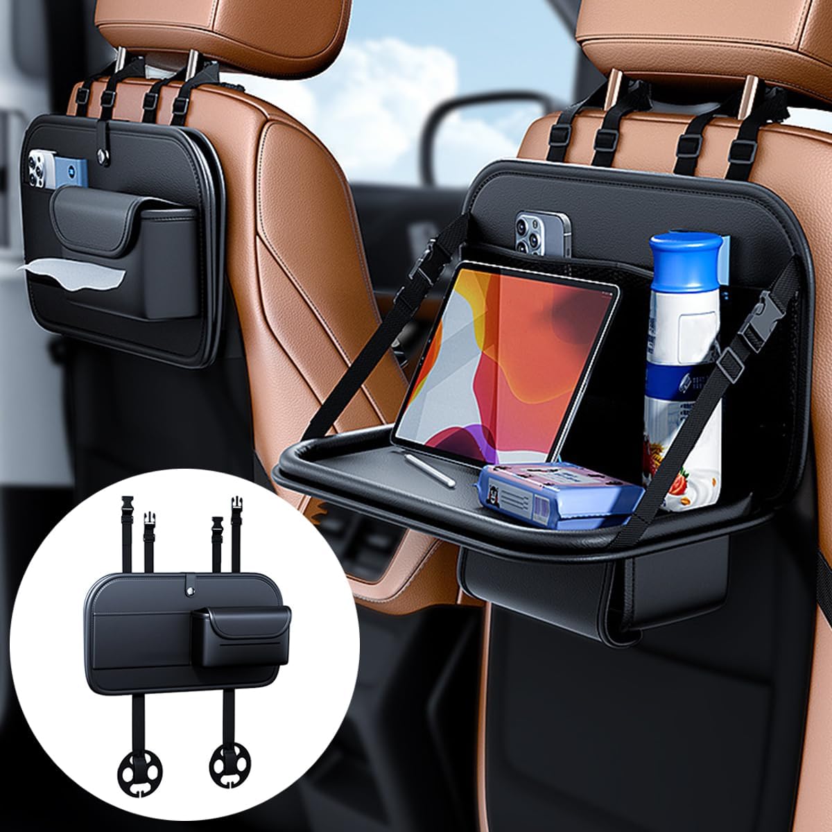 折り畳みテーブル付き 車用収納ポケット 人気商品 車用シートバックポケット 後部座席収納 汚れ防止 車用収納ポケット シートバックポケットiPad収納ポケット 多機能 防水防汚 カー用品 大容量