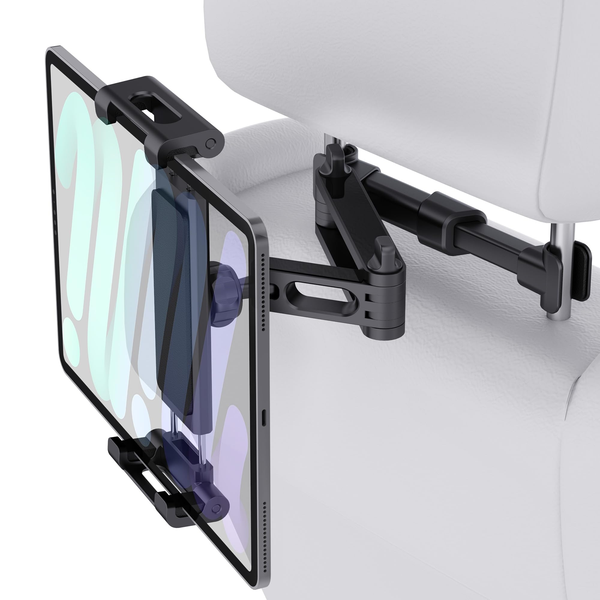 車載ホルダー タブレットホルダー ヘッドレスト ホルダー iPad 車載ホルダー 後部座席 スマホ スタンド 伸縮調整 360度回転 4.7～12.9インチ 全機種対応