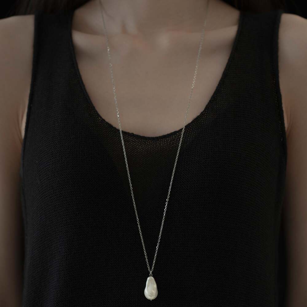 Drop Pearl Long NecklaceStainless / ͥå쥹  °륮 б ˥åե꡼ °륮б 륹ƥ쥹  С 41cm ѡ ץ ǥ   ȥ ˥奢 ץ쥼 ե novi...