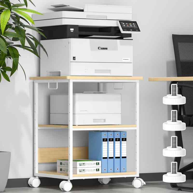 [W60*D50*H70cm]プリンター台 キャスター付き パソコンラック 中棚高さ9段階調節 両側取っ手付き pcワ..