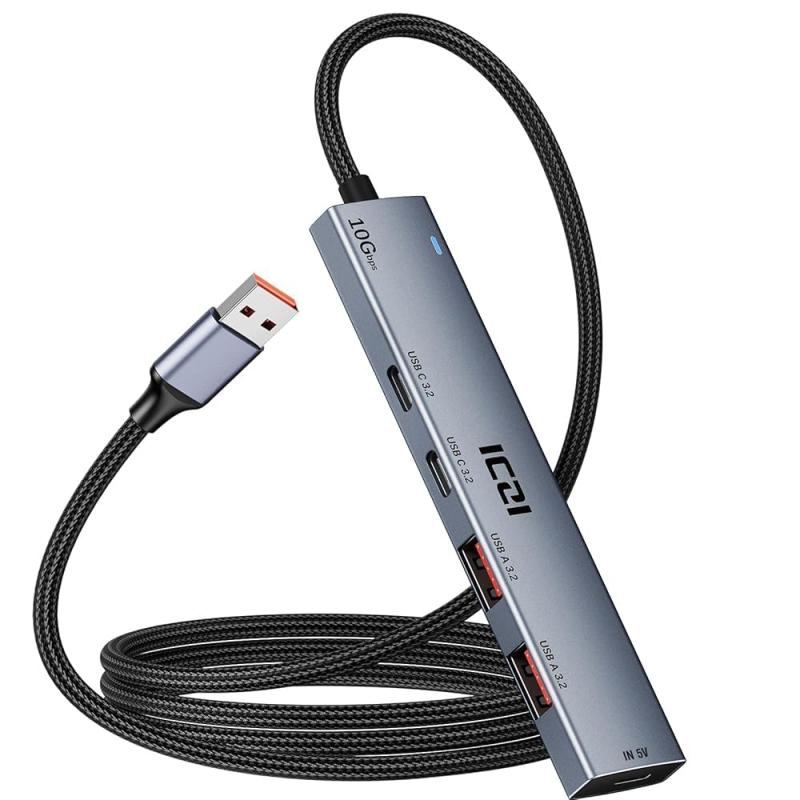 ICZI USBハブ 4ポート拡張 延長ケーブル バスパワー コンパクト スリム設計 Macbook、iMac、mini PC、 Surface Pro、Chromebook用 テレワーク 在宅勤務