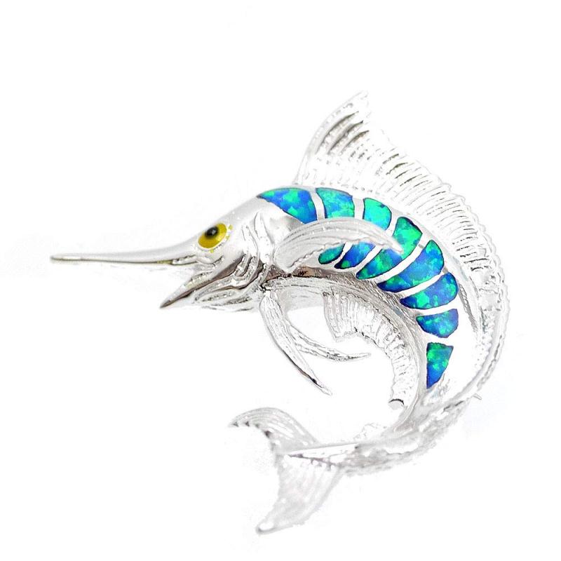 [シルバーワン] シルバー925 オパール カジキ ブローチ ペンダントトップ メンズ b1 マリンフィッシュ