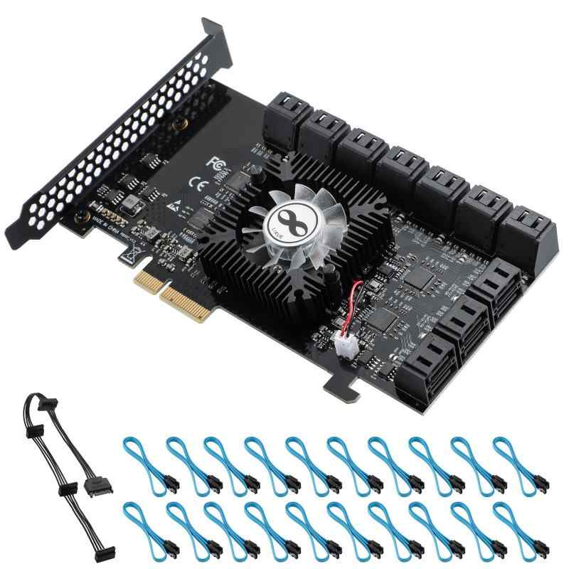 PCIE 4X SATA 20ポートカード、Windows XP/Server 2003/Vista/7/8/10/Linux用20 SATAケーブル非レイ延長SATA 3.0コントローラカードへの6 Gbit/s PCI Express (ASM106