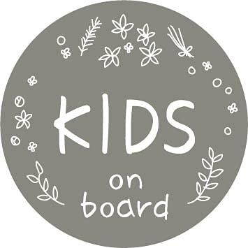 SignStore パステルカラーの円形Kids on Boardステッカー 直径12.5cm マルチカラー ビニール 日本製 防水仕様 car_natural_02_Kids (グレー)
