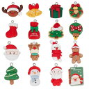 SUNNYCLUE 16種32個 クリスマス チャーム サンタクロース アクリル チャーム サンタ クリスマスツリー チャーム 樹 ツリー 雪だるま パーツ クリスマス靴下 雪 冬 デコ