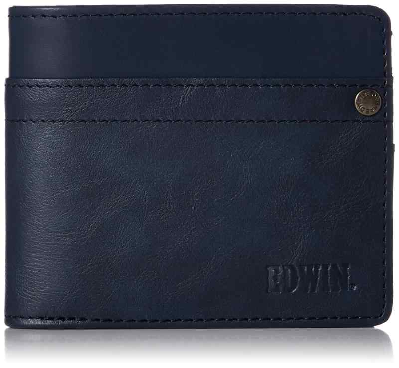 [エドウィン] 二つ折財布 0510635 エンボスロゴ リベット 合皮 再生革 紙幣収納 小銭収納 カード収納 箱付き