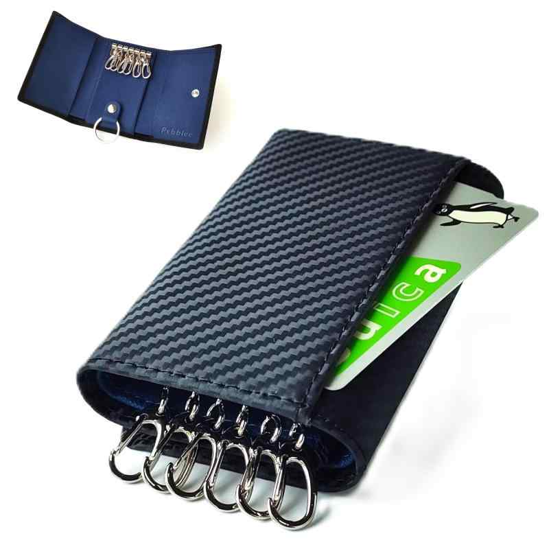 [Pebblee] キーケース メンズ カードケース パスケース 財布 6連 牛革 取外しキーリング付