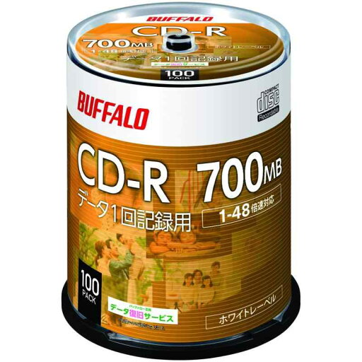 バッファロー データ用 CD-R 1回記録用 700MB 100枚 スピンドル 1-48倍速 ホワイトレーベル RO-CR07D-100PW/N バッファロー データ用 CD-R 1回記録用 700MB 100枚 スピンドル 1-48倍速 ホワイトレーベル RO-CR07D-100PW/N