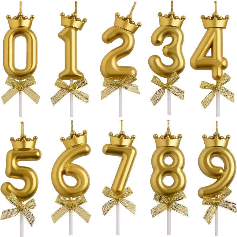 Selinearクラウンバースデーナンバーキャンドル 0-9 10点セット ins 高級 ろうそく 記念日キャンドルウエディングパーティー卒業パーティー