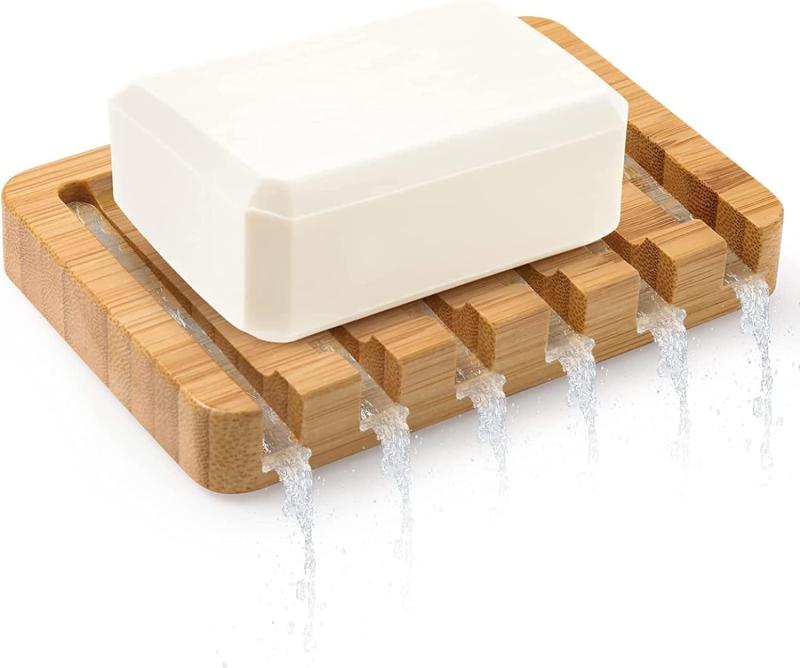 Caoren 石鹸置き 竹製 ソープディッシュ 石鹸ケース せっけんおき おしゃれ 滑り止めソープホルダー 水が流れる石鹸ホルダー 石けん箱 長持ち石鹸おき 石鹸入れ せっけん置き 石鹸トレー 石(3)
