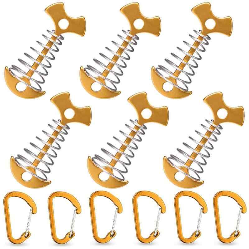 アンカーペグ ウッドデッキ ペグ キャンプ キャンプ用テント アルミ製 魚骨ペグ カラビナ付き 自在金具..