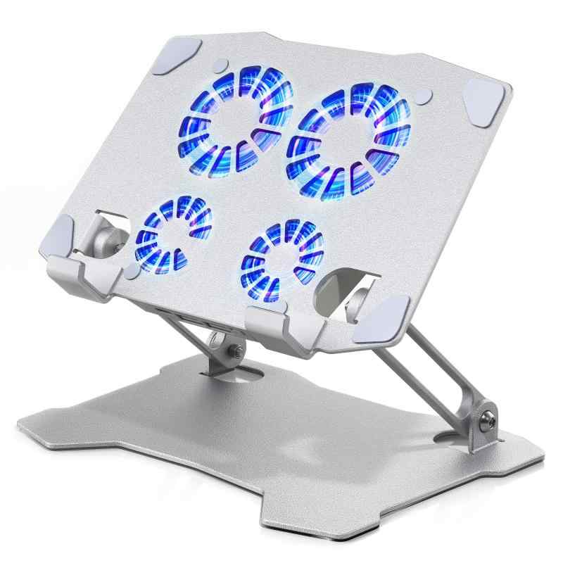 タブレット 冷却スタンド iPad 冷却ファン アルミ合金製 mac mini(m4)冷却台 四つファン付き 2つUSBポート付き 折りたたみ 低騒音 角度調整 人間工学設計 姿勢改善 滑り止め付き ゲーム/絵描き