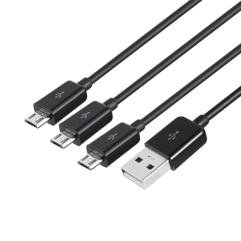 USBスプリッター充電ケーブル、3 in 1 USB 2.0 Aオスから3マイクロUSBオス1から3同期充電ケーブルアダプターコード1m