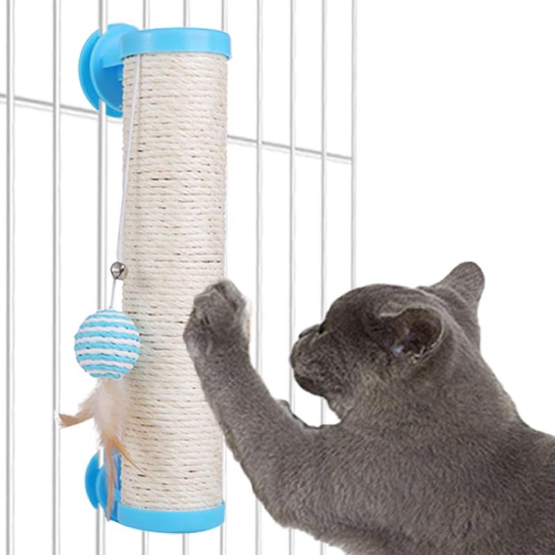 遊べる爪研ぎポール 猫 ケージ用 麻 おもちゃ ボール 工具不要 簡単取り付け 省スペース
