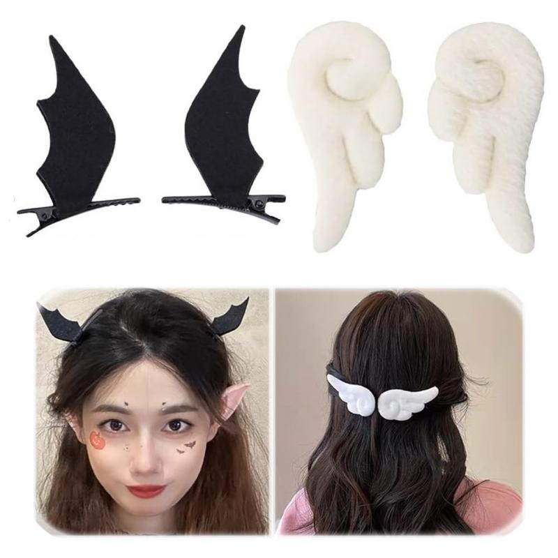Moeagel ハロウィン 飾り ヘアクリップ 2種類入り 可愛い 天使の羽 コウモリの羽 萌え 雰囲気満々 レディース 子供 コスプレ 小道具 パーティー グ...