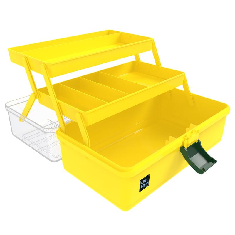 クラフトオーガナイザーと収納ボックス 13インチ 3層 多機能プラスチック裁縫整理ボックス ハンドル付き