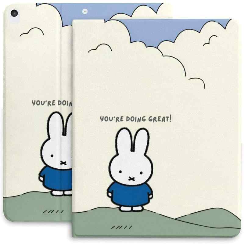 【iPad9世代/iPad10世代/iPadAir4/iPadAir5/Air6/iPadProに適応】ミッフィー アイパッドケース カバー ペン収納付き ペンシル収納 TPU オートスリープ ブック型 全面保護 スタンド機能 かわいい キャラク