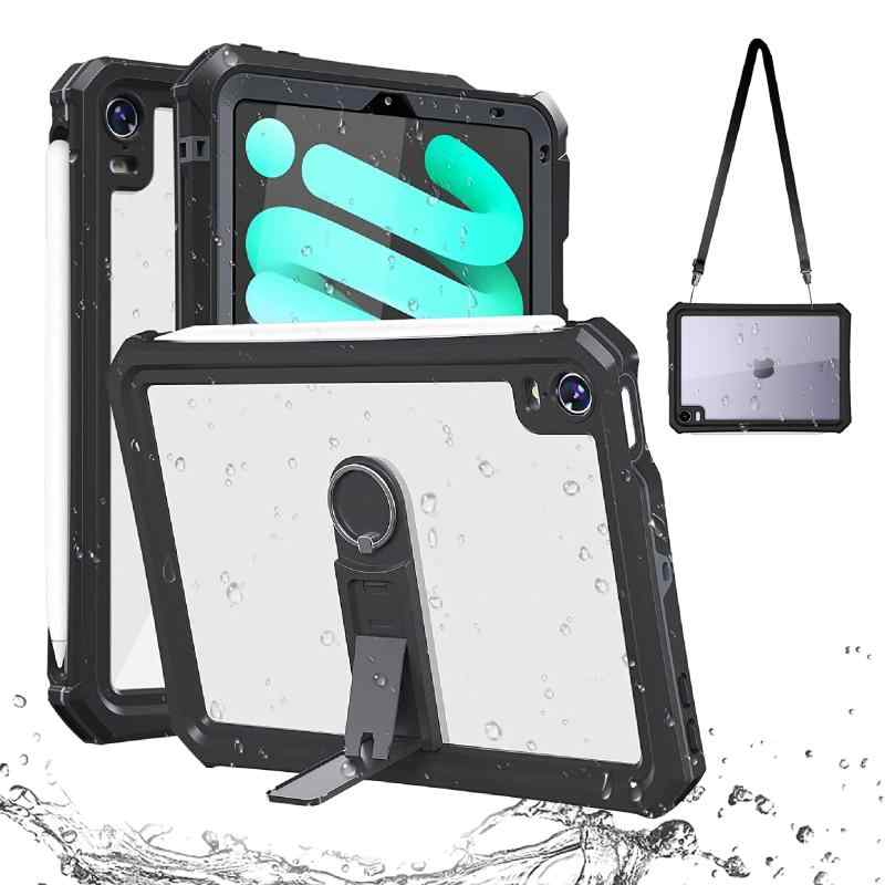 Doo 昇級版 iPad mini A17 Pro 防水ケース 2024 8.3インチ iPad mini 第7/6世代 お風呂ケース IP68防水規格 耐衝撃 ペン収納 Pencil磁気充電対応 指纹認証対応 スタンドとストラップ付き 完全密封 防水防