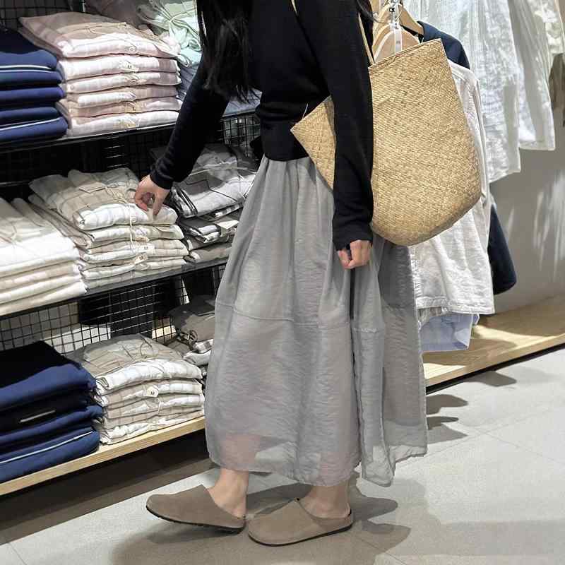 スカート 女性用 麻素材 半身スカート ハイウエスト 中長丈 ふんわり チュール 切...