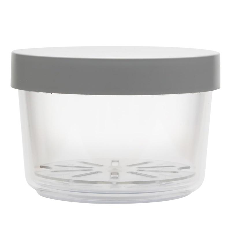 GEL-COOL ジェルクール round 保冷剤一体型 ミニ ランチボックス お弁当箱 丸 円系 12×12×7.9cm 400ml 水切り すのこ付き 弁当箱 女性 保存容器 デザート用 サラダケース グレー 日本製