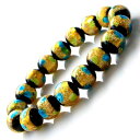 光る ホタルガラス イエロー ブルー MIX 12mm ブレスレット とんぼ玉 青色 黄色 沖縄 お土産