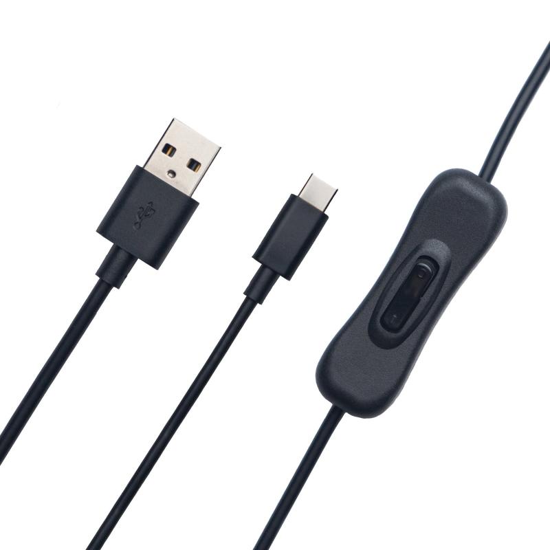 OBSBOT 電源ON/OFFスイッチ付き USB タイプCケーブル 1.5m USB Aオス/Type-Cオス データ転送用・給電用 USB2.0 シーソースイッチ ロッカースイッチ アクセサリー ブラック