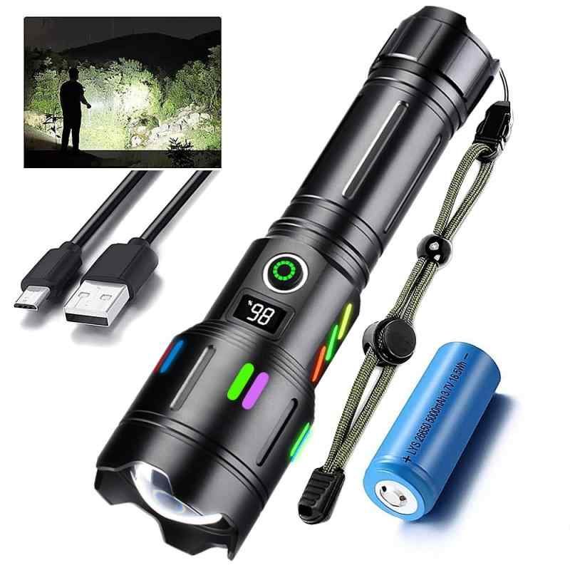 【2024最新強化版 P199 Led ディジタル電気量】 超強力 懐中電灯 led 軍用 最強 990000ルーメン 超高輝度 USB充電式 明るいハンディライト 5モード調光 ズーム調整可能 ペンライト 軽量小型 フラッ