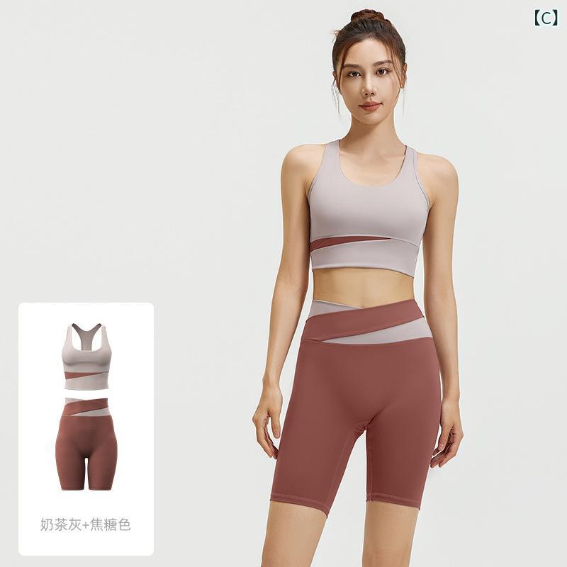 レディース ヨガウェア セット 女性用 切り替え デザイン 透気性 吸湿速乾 伸縮性 ...