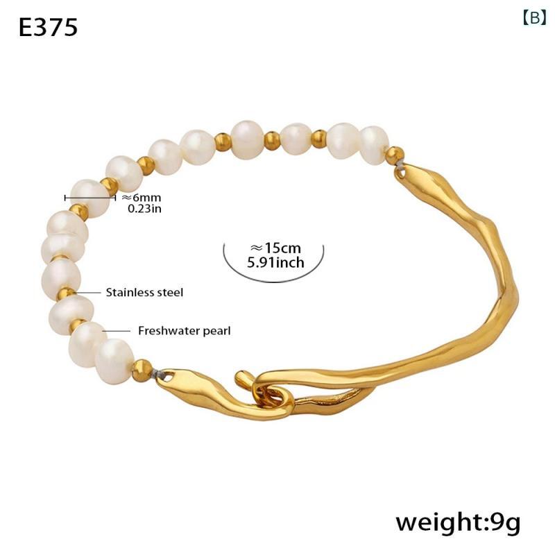 novolstoreの淡水パール 手链 女性用 バロックスタイル 18Kゴールドメッキ 不锈钢 チェーン ステンレス アクセサリー ファッション ジュエリー ギフト 通勤用 ステンレススチール 軽量 シンプル イエローゴールド シルバー 春夏｜アングル3