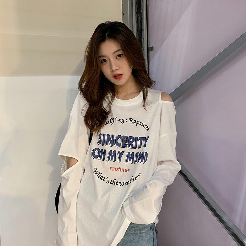 Rakuten - Tシャツ 女性用 長袖 春季 トップス かわいい 切り替え 丸首 ワイドシルエット 綿混 ポリエステル 白色 ピンク系 グレー 印花 字母柄 軽量 吸湿速乾 甘め キャンパス風 通勤 普段使い