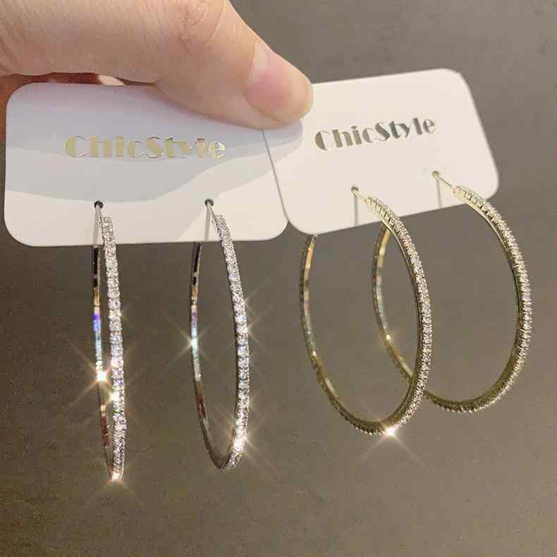 イヤリング 女性用 ホープ 金属 クール ジルコニア 装飾 大型 円形 耳輪 個性派 フ...