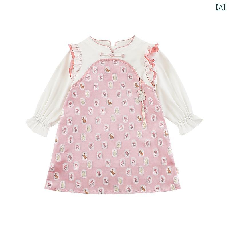 Dresses - 私の 中で 卜 一の 女の子の ロマンチックな バラの 谷は 色の双 つづりの スカートの 木耳の 飛 袖の 秀麗な 中国 式の 立 襟の ワンピースに ぶつかります。