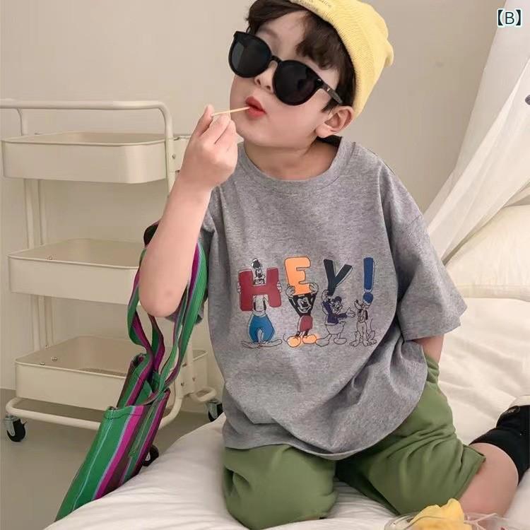 子供 アニメ 半袖 t シャツ 夏 韓国 風 子供 服 男女 子供 丸襟 ゆるい カジュアル...