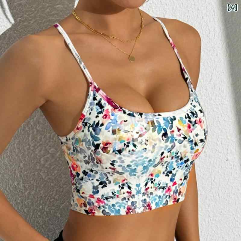 Women's Sports Bra, Spring/Summer, Crossover Design, Slim Shoulder Straps, Floral Print, Suitable for Everyday Wear, Fitness, Yoga, Backless, Seamless, Full Cup, Fixed Shoulder Straps, Nylon, Spandex, Floral, Black & White, Leopard Print, Purple, Running, Gym, Stretch, Lightweight, Breathable, Quick-Drying