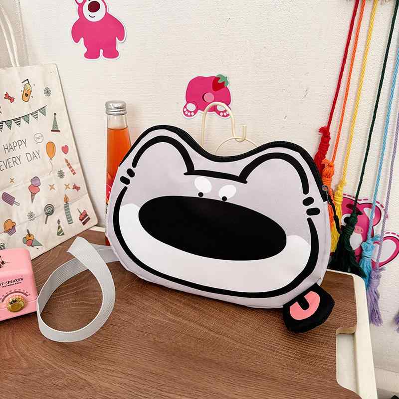 Pochettes - バックパック 女性用 かわいい 大きめ鼻 小型犬 カードプリント 心形 斜めがけバッグ 街頭ファッション 日常使い 小型 ソフト素材 オックスフォード布 ポリエステル内張り ジップ開閉 シングルショルダー グレー 夏 印花柄 トレンド アクセサリー収納