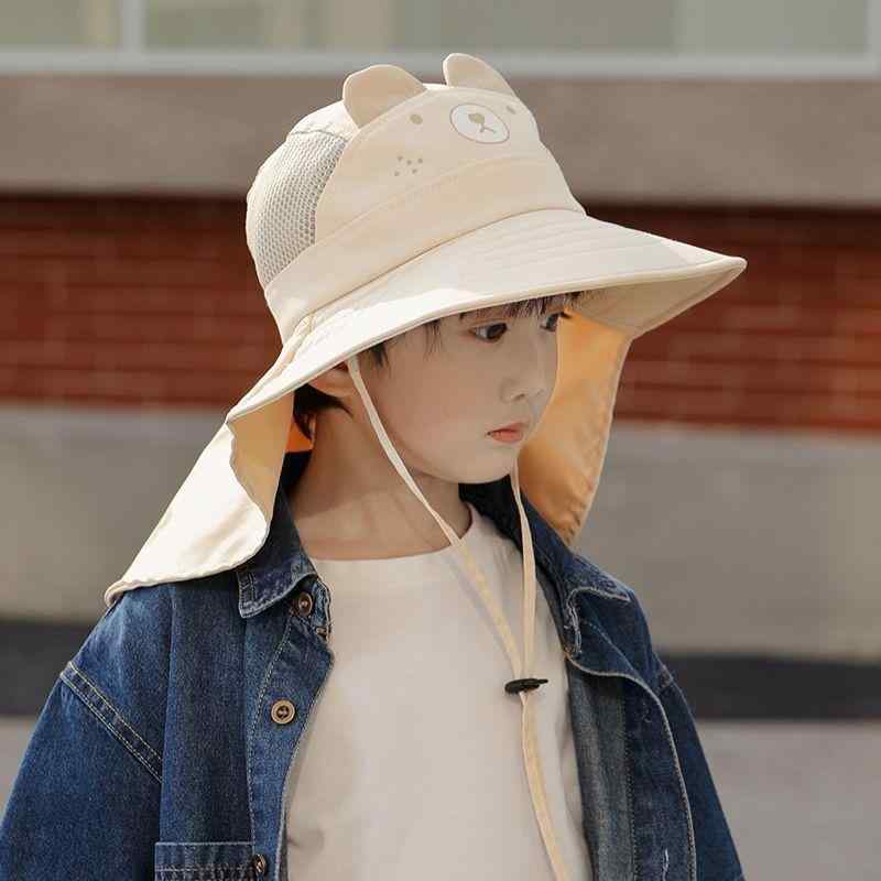 Sun Visor - 子供用 帽子 男の子 女の子 夏用 軽量 防晒 透気 ビッグブリム ネックカバー 混紡素材 街頭スタイル 個性派 ヒップホップ風 ピンク ブルー アイボリー イエロー ラベンダー ネイビー かわいい 動物プリント