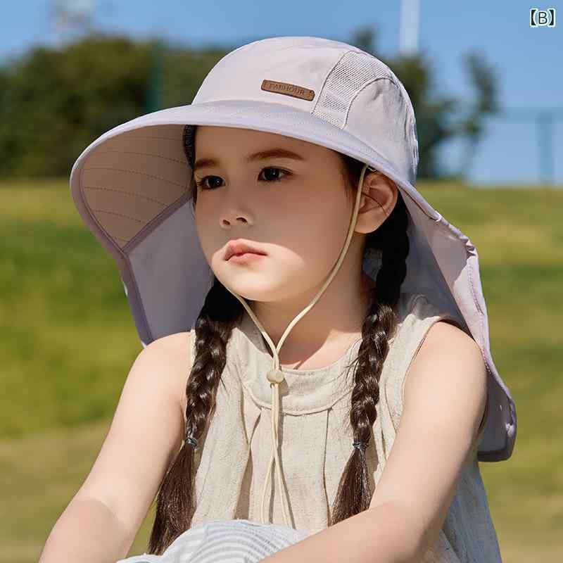 子供 防晒帽 男の子 女の子 春夏 紫外線カット 外出用 ビーチ用 大檐 ショール付き...