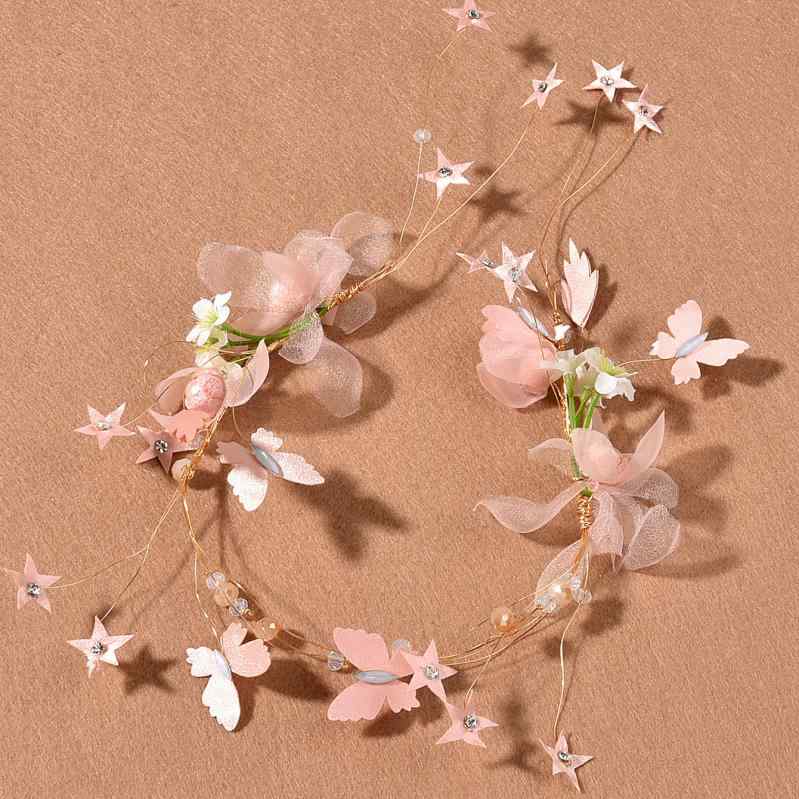 Hair Bands - ヘアアクセサリー 子供用 女の子 花柄 花冠 ヘッドバンド 珍珠 デザイン 蝶々 モチーフ ピンク ブルー ホワイト パープル フラワー プリンセス スタイル かわいい ヘアアレンジ 春夏 コーデ アクセント 軽量 柔らか素材