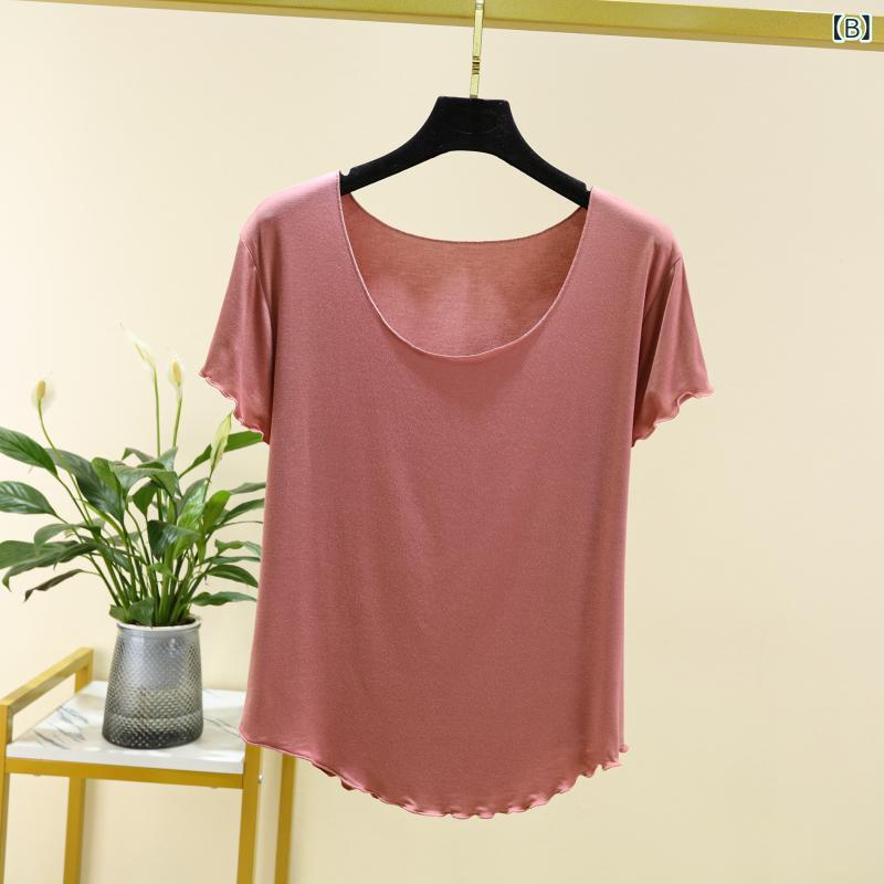 Tシャツ レディース 半袖 トップス モダール ゆったり 大きいサイズ 無地 クルーネック インナー カットソー 着痩せ 伸縮性 カジュアル novolstore-10887922 novolstore サンプル画像3