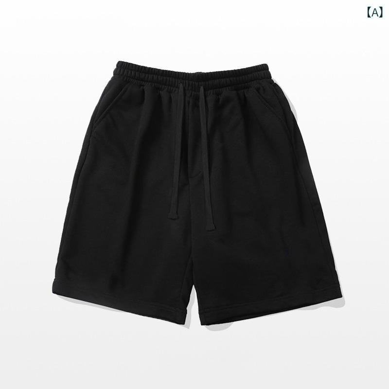 メンズ ショートパンツ 夏用 シンプル 黒 白 灰 ポリエステル混紡 軽量 直筒 ゆっ...